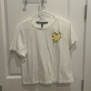 Aqua White Tee with Yellow Heart Patch
